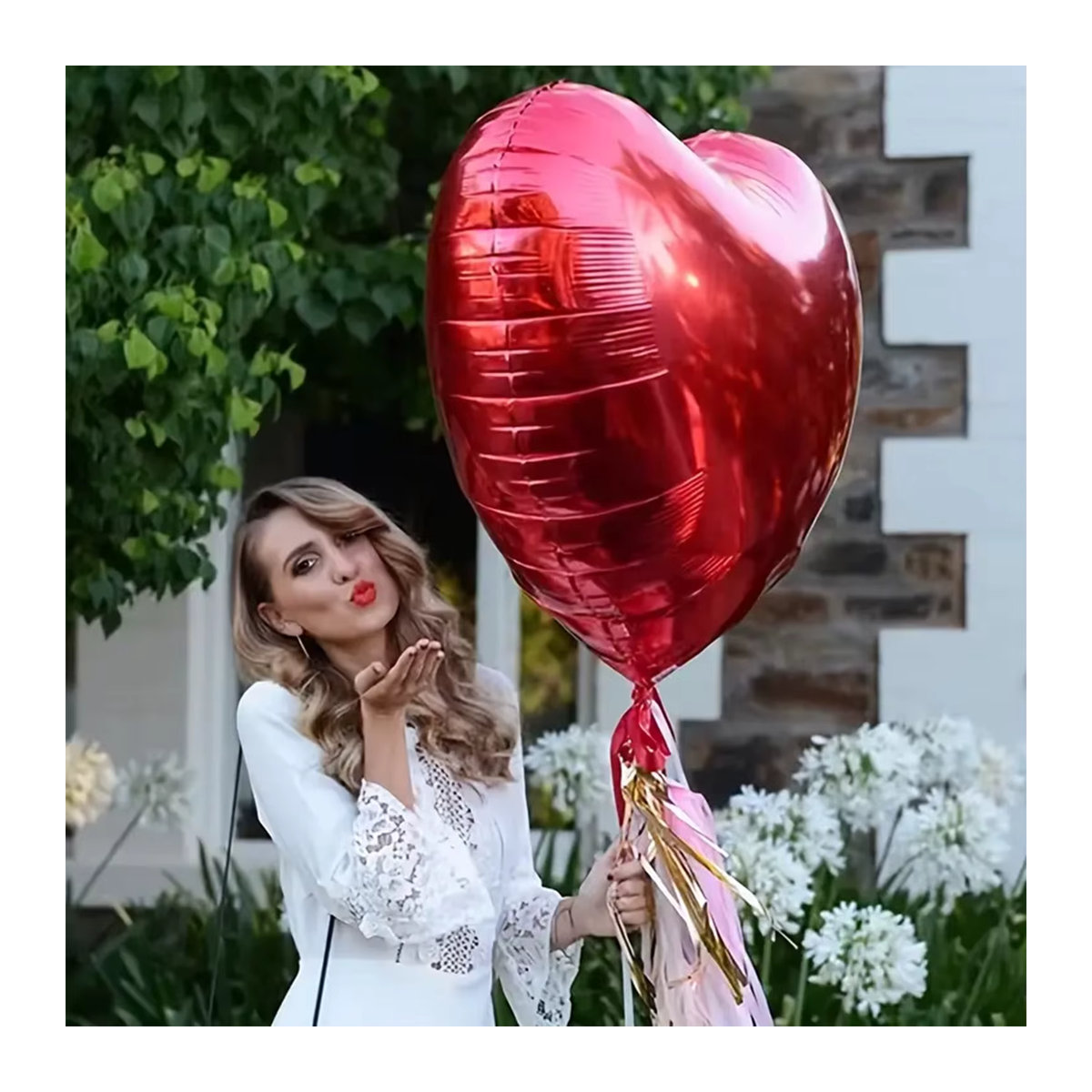 Roter Herzballon mit Schnur für deine Valentinstagsdekoration, 32 Zoll - Bild 4