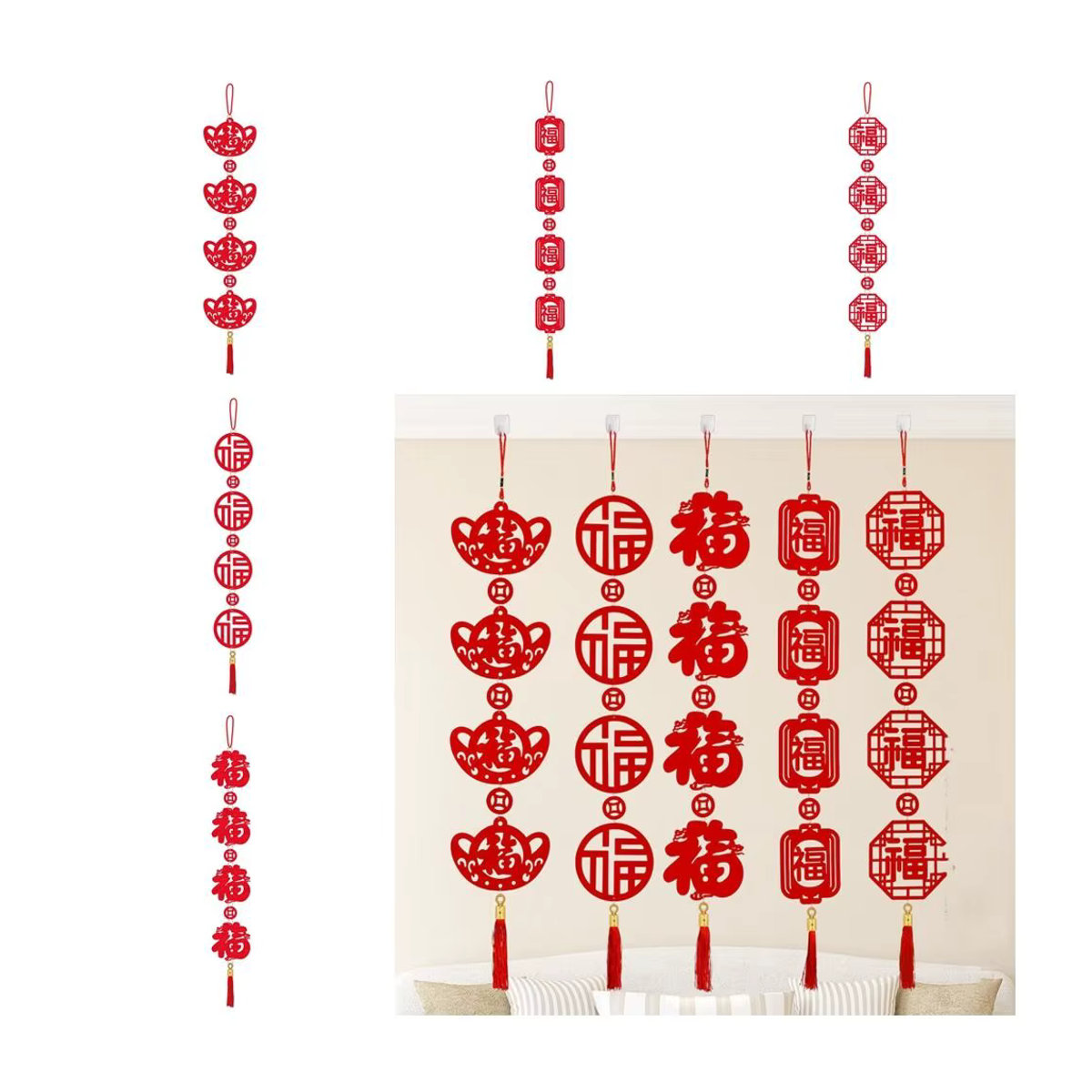 Rotes Hängeornament mit Schriftzug als orientalische Dekoration für das Chinesische Neujahr und Silvester - Bild 3