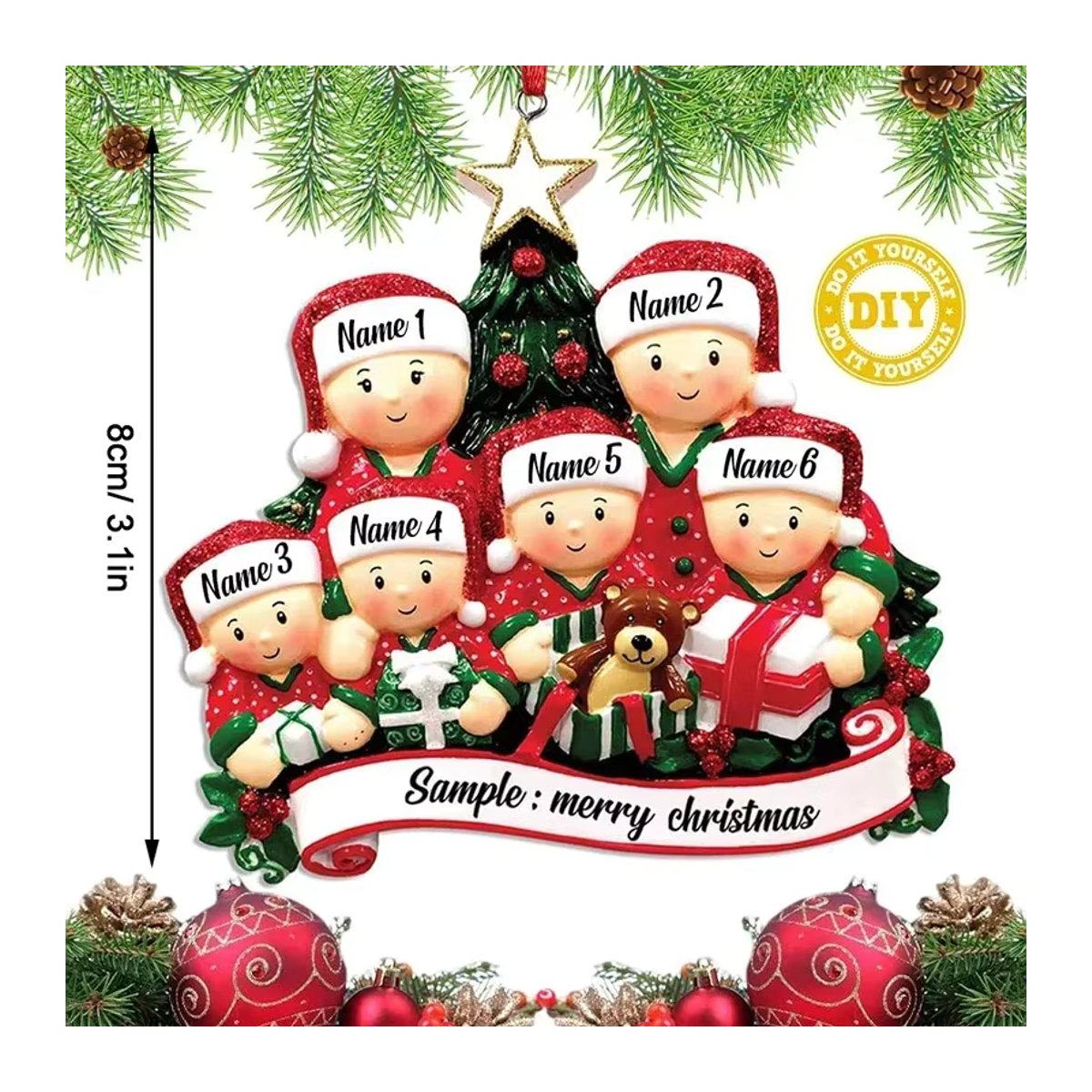 Rotes Weihnachts-Hängeornament aus Kunstharz mit Schriftzug für deinen Weihnachtsbaum und zur Neujahrsdekoration - Bild 4