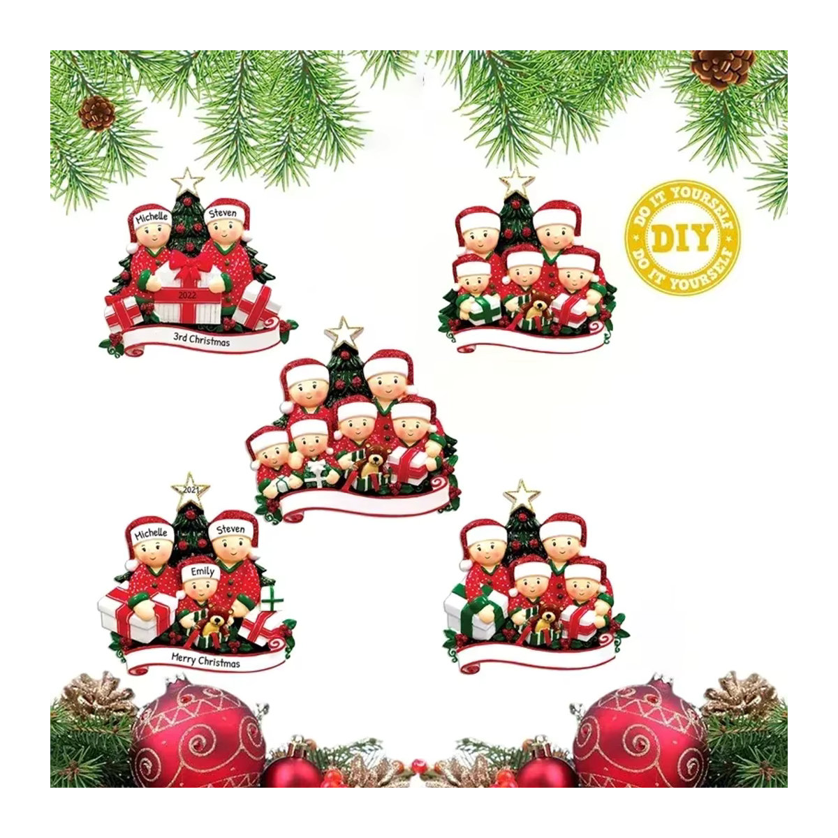 Rotes Weihnachts-Hängeornament aus Kunstharz mit Schriftzug für deinen Weihnachtsbaum und zur Neujahrsdekoration - Bild 5