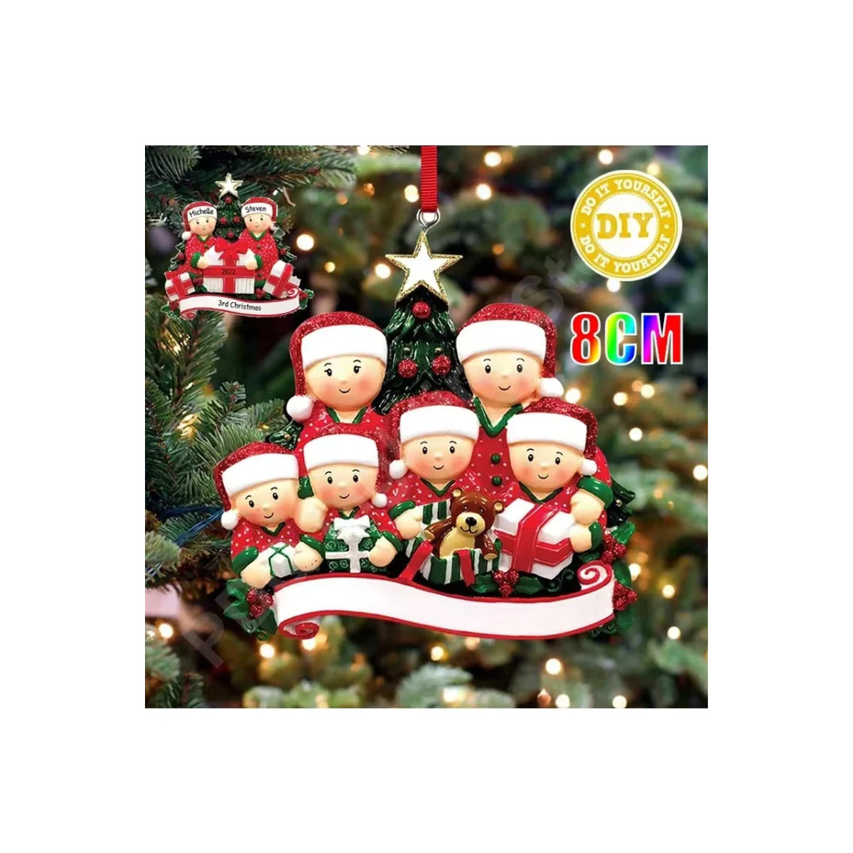 Rotes Weihnachts-Hängeornament aus Kunstharz mit Schriftzug für deinen Weihnachtsbaum und zur Neujahrsdekoration - Bild 6