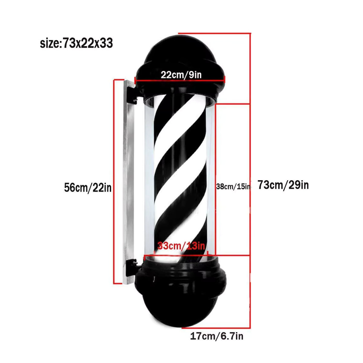 Rotierende LED Wandleuchte für Friseursalons in Schwarz-Weiß, 73 cm Höhe - Bild 5
