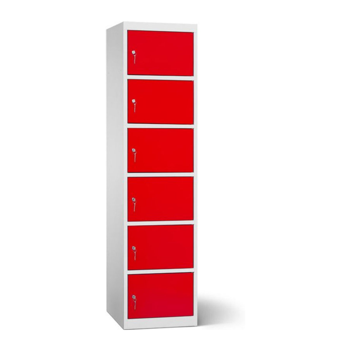 rotstahl Akku-Ladeschrank aus Metall mit 6 Fächern und Zylinderschloss, Farbe: Rot/Grau, B: 45 cm, H: 180 cm - Bild 1