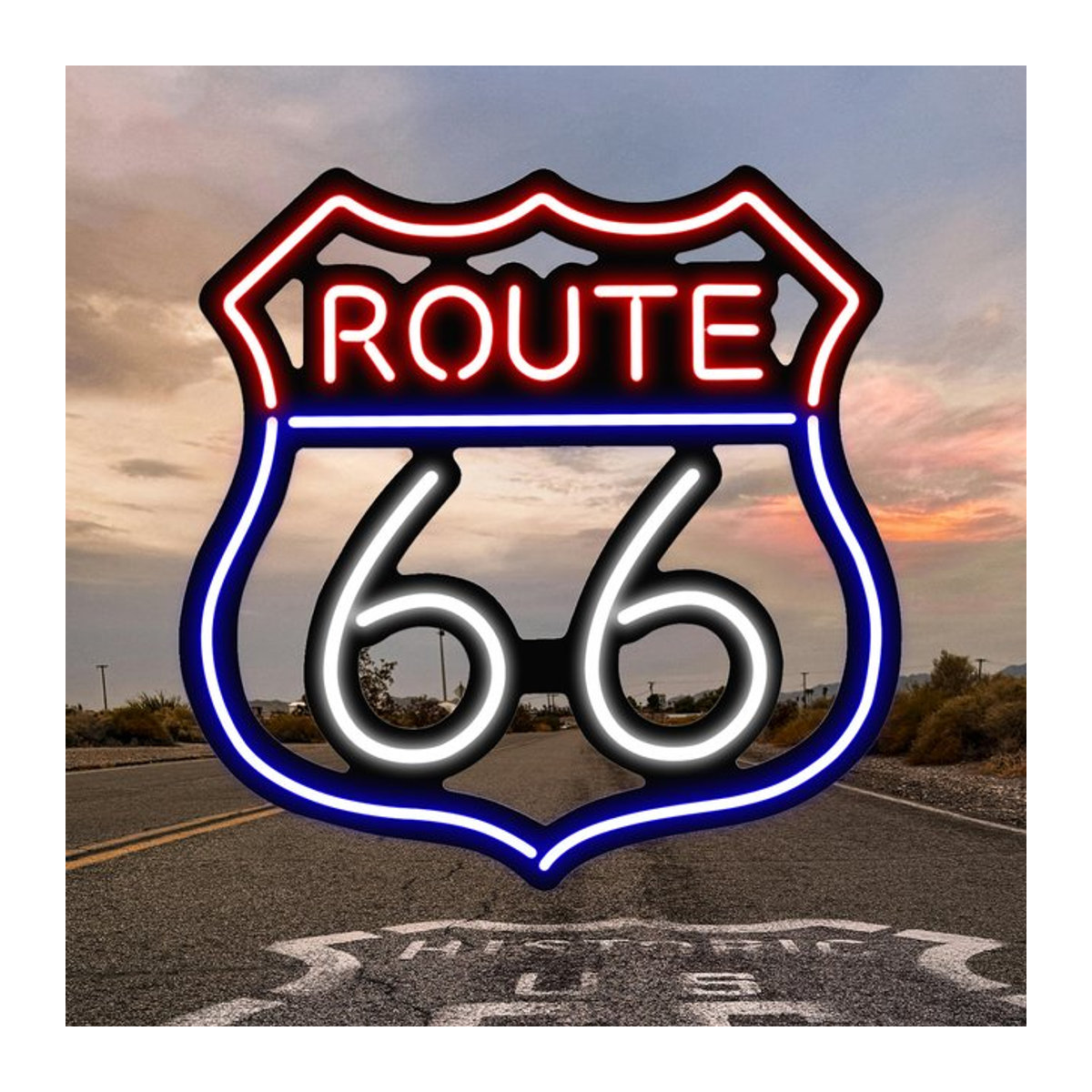 Route 66 Neon LED Wandleuchte in Bunt im Retro-Design für deine Raumdekoration - Bild 1