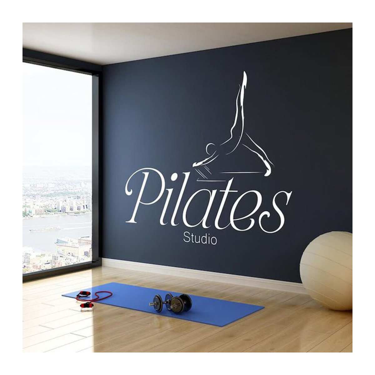 ROWNOCEAN Wandtattoo Pilates Studio Motivation Yoga Zitat Wandaufkleber in Grau und Weiß - Bild 1