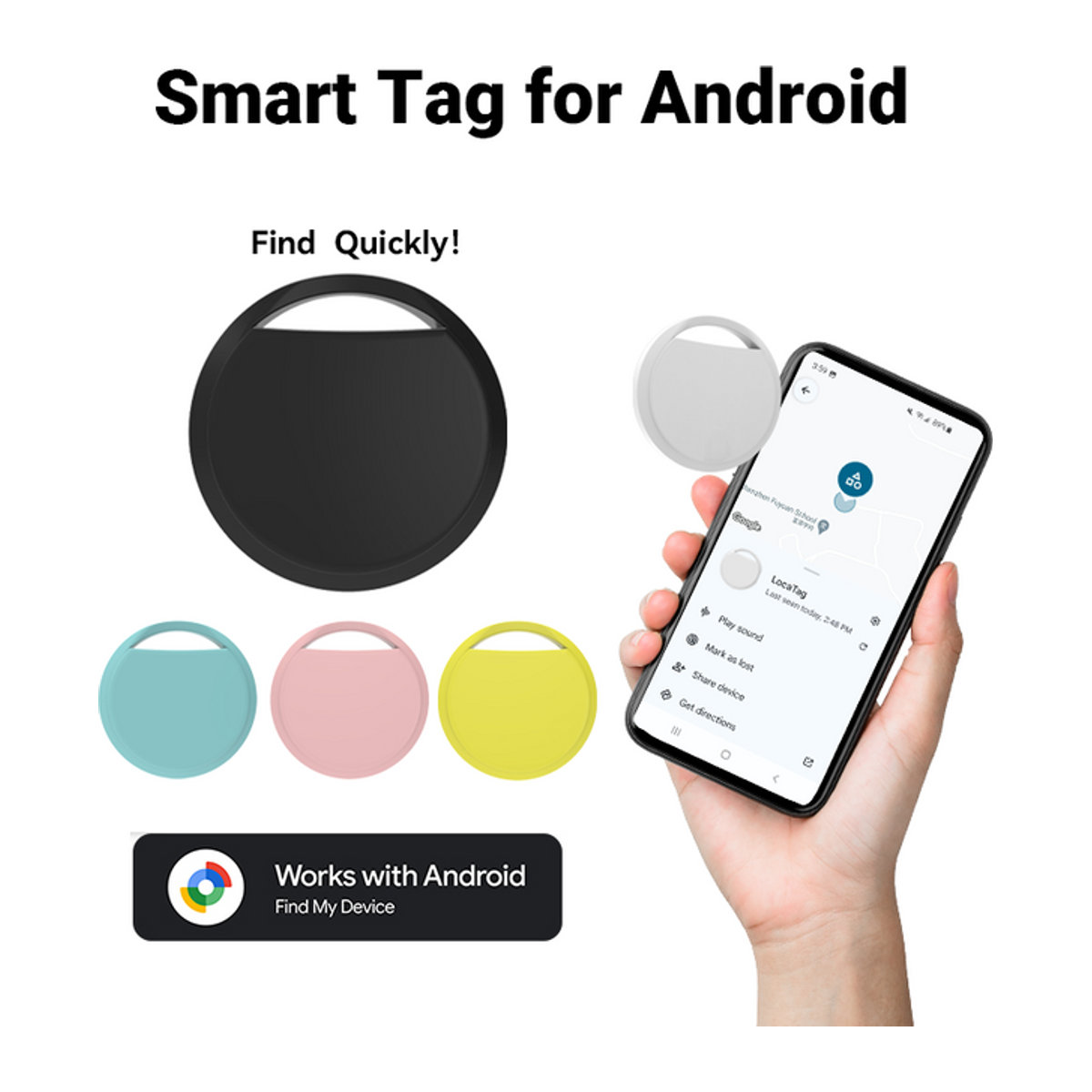 RSH Bluetooth GPS Tracker Smart Tag für Android und Google Find My Device App als Schlüssel Finder und Pet Locator in Weiß oder Bunt - Bild 1