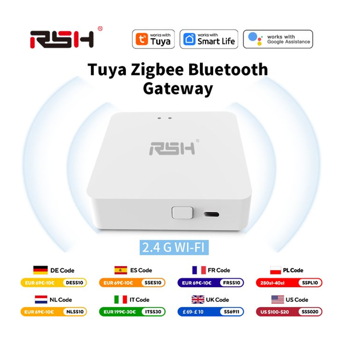 RSH Tuya Multi Mode ZigBee Bluetooth Gateway Hub Smart Home Brücke für Alexa und Google Home in Grau oder Weiß - Bild 1