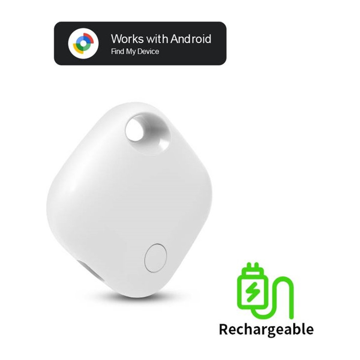 RSH Wiederaufladbarer GPS-Tag in Weiß für Android und Google Find My Device als Schlüsselfinder und Haustier-Locator mit Bluetooth-Smart-Tag Funktion für Xiaomi und Samsung-Telefone - Bild 1