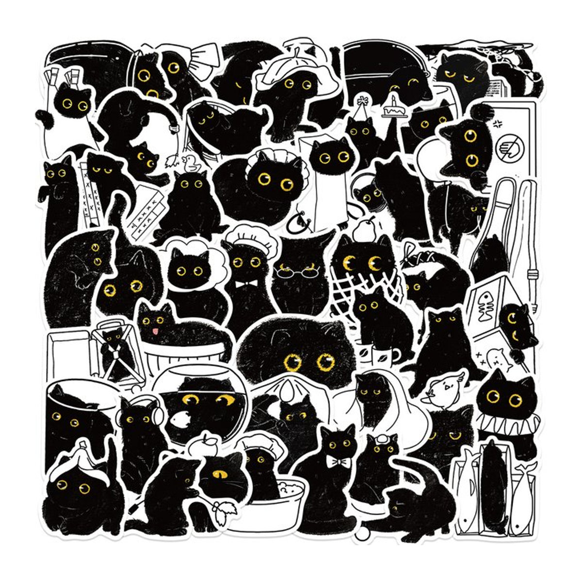 Rspctou Cartoon Schwarze Katze Aufkleber Wasserdicht Kawaii Graffiti Sticker für Skateboard, Telefon und Gepäck - Bild 1