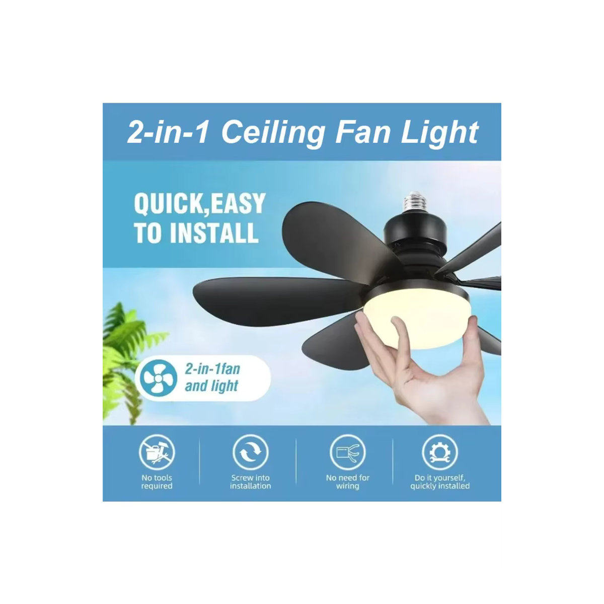 RTONTR Moderner Deckenventilator mit Beleuchtung in Schwarz, Dimmbares LED-Licht mit Fernbedienung und E27 Fassung - Bild 1