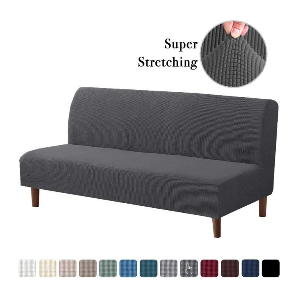 RTTIME Elastischer Sofa-Bettbezug aus Spandex in Dunkelgrau für armlose Sofas und Futons - Bild 1