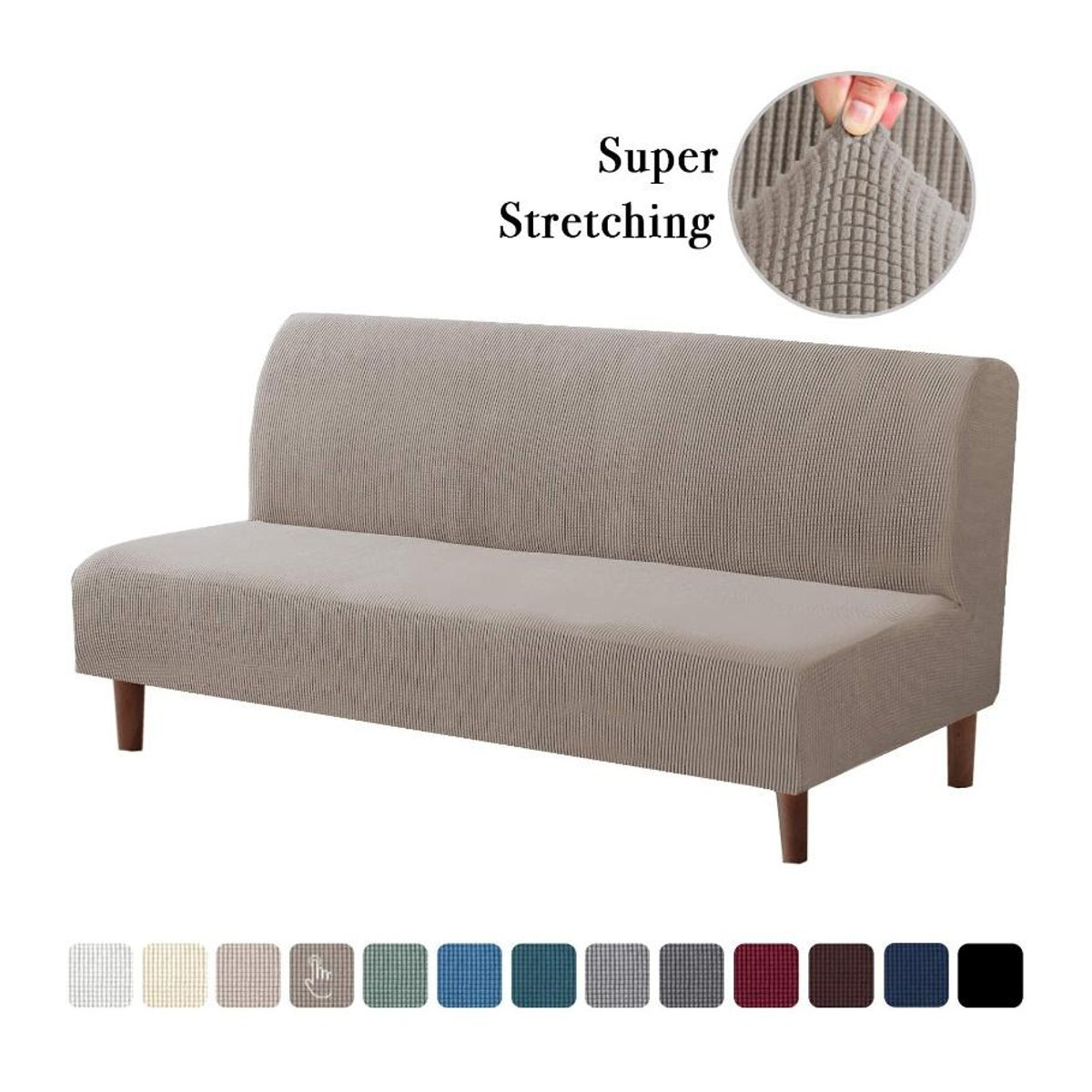 RTTIME Elastischer Sofa-Bettbezug aus Spandex in Dunkelgrau für armlose Sofas und Futons - Bild 3