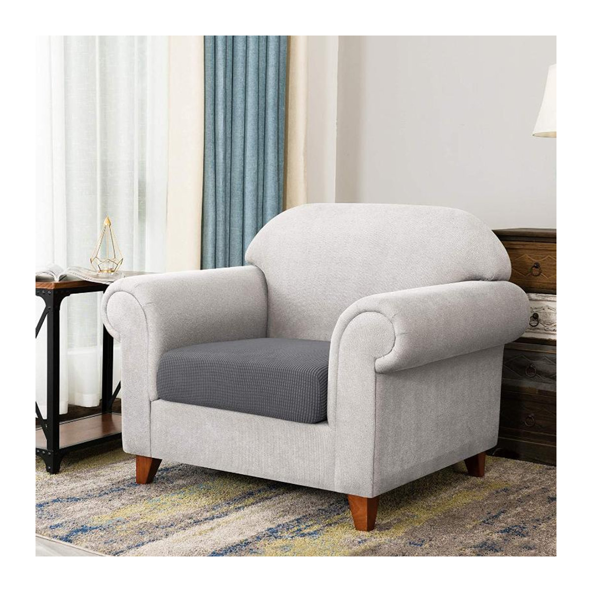 RTTIME Jacquard Sofa-Kissenbezug aus wasserdichtem Spandex, elastischer Schonbezug für Ecksofas, Weiß - Bild 1