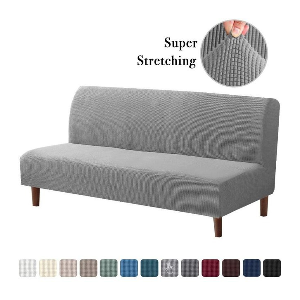 RTTIME Stretchbezug für armlose Sofas und Futons, elastischer Sofa-Bettbezug aus Spandex, Farbe: Grau - Bild 1