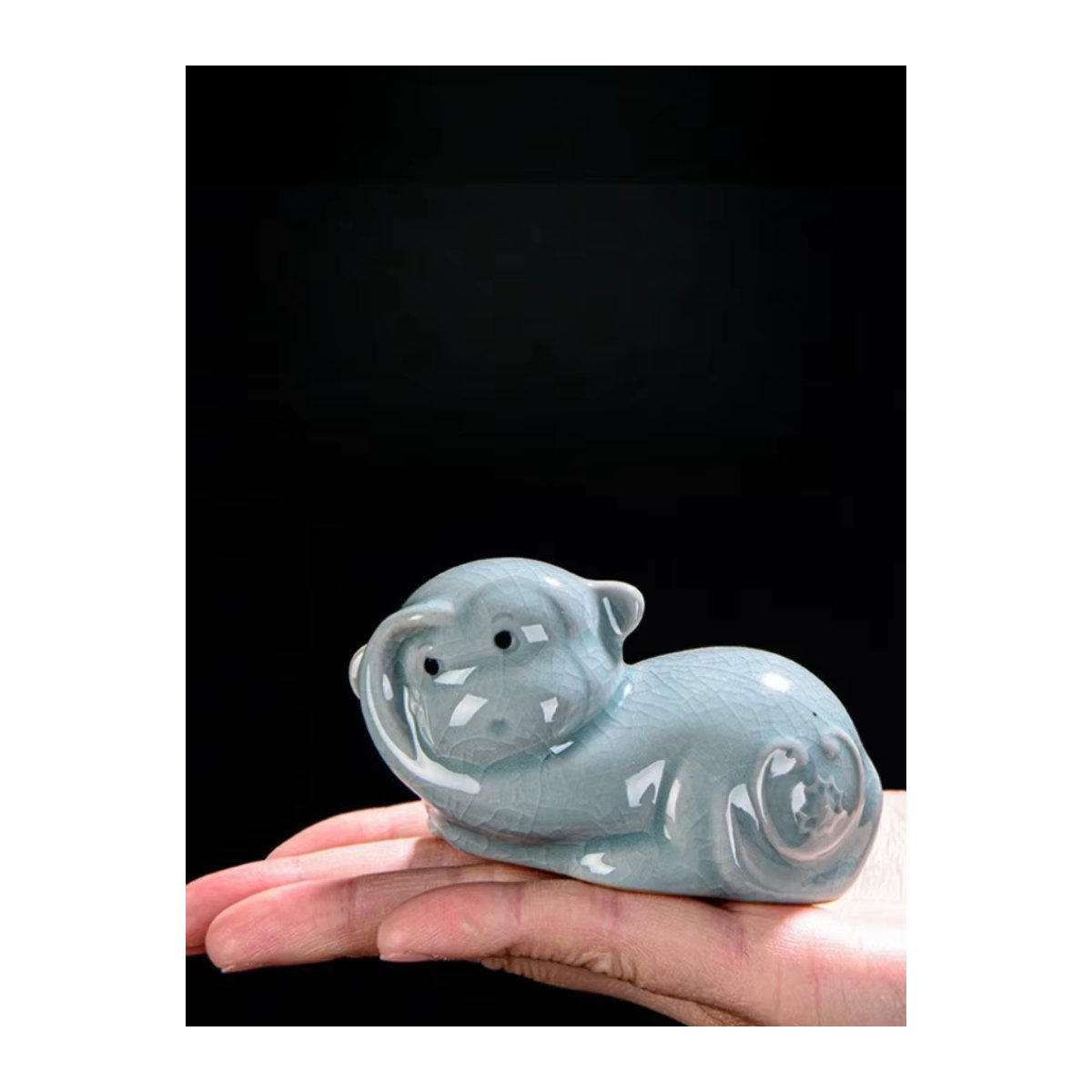 Ru Kiln Chinesisches Tierkreiszeichen Teetier-Set aus Keramik mit Craquelé-Glasur in Blau - Bild 5