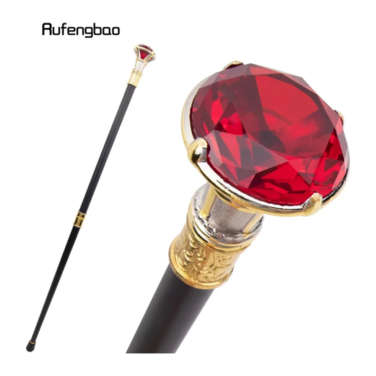 Rufengbao Dekorativer Gehstock mit rotem Diamant-Typ in Gold und Weiß, Höhe: 90 cm - Bild 1
