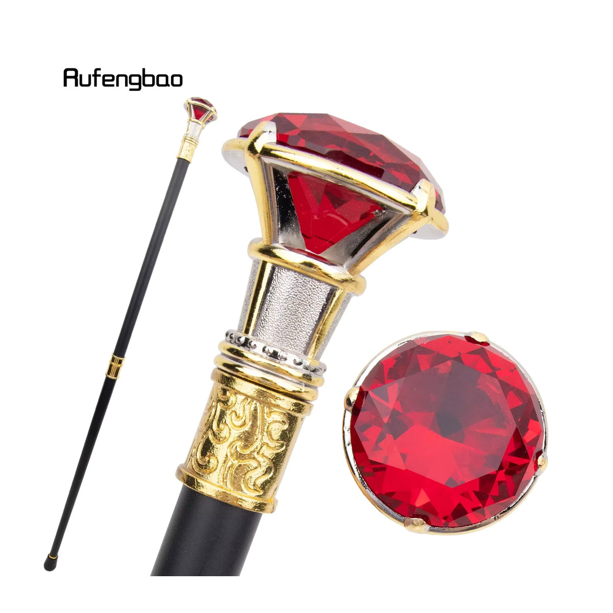 Rufengbao Dekorativer Gehstock mit rotem Diamant-Typ in Gold und Weiß, Höhe: 90 cm - Bild 2