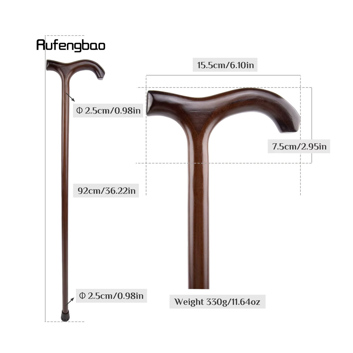 Rufengbao Dekorativer Holz-Gehstock in Braun, 92 cm Höhe - Bild 2