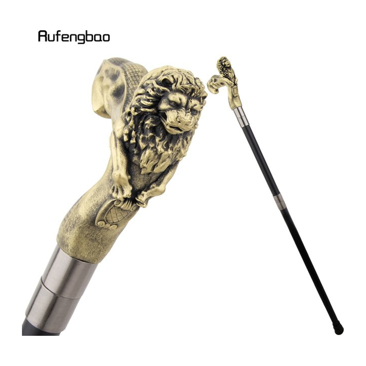 Rufengbao Gehstock mit gelbem Löwenkopf aus Kunstharz in Gold und Vintage-Design, Höhe: 92 cm - Bild 1