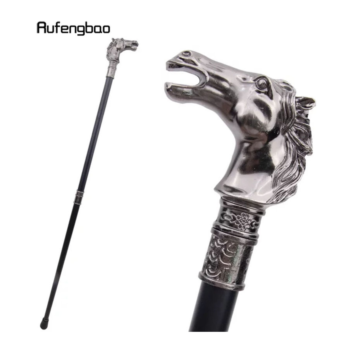 Rufengbao Vintage Dekorstab mit Pferdeborstenkopf in Grau und Silber, Höhe: 91,4 cm - Bild 1