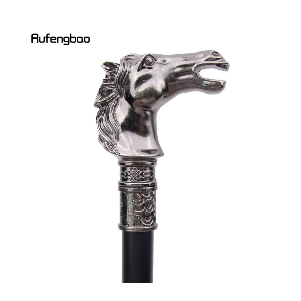 Rufengbao Vintage Dekorstab mit Pferdeborstenkopf in Grau und Silber, Höhe: 91,4 cm - Bild 2