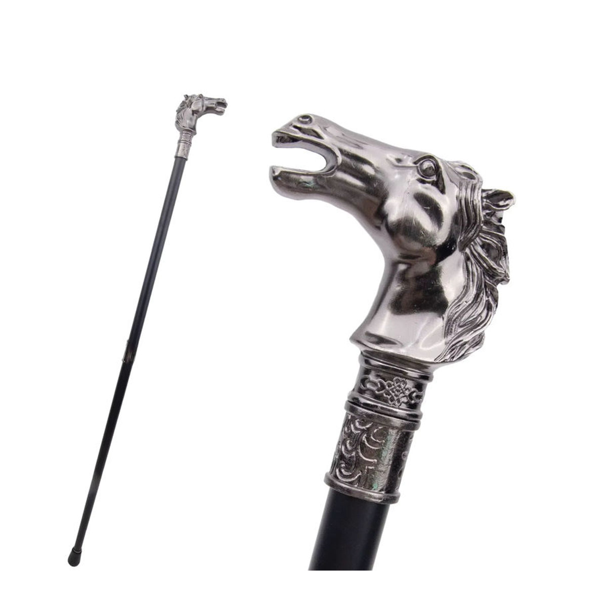 Rufengbao Vintage Dekorstab mit Pferdeborstenkopf in Grau und Silber, Höhe: 91,4 cm - Bild 4