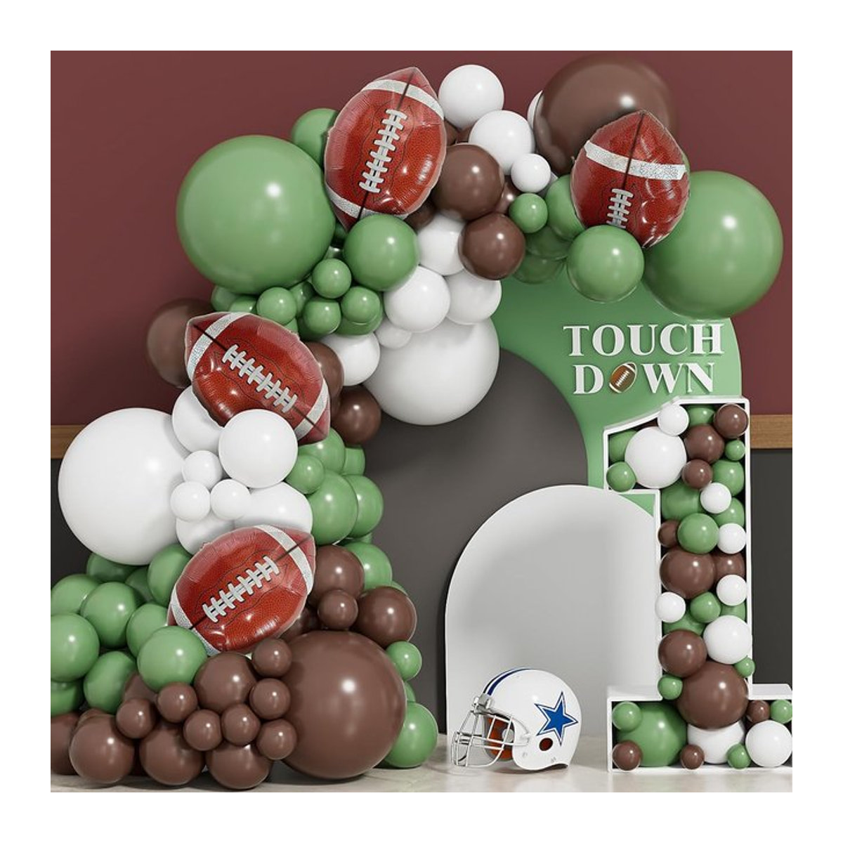 Rugby-Themen-Ballonbogen-Set aus grünem Latex für deine Geburtstags- und Sportparty-Dekoration - Bild 1