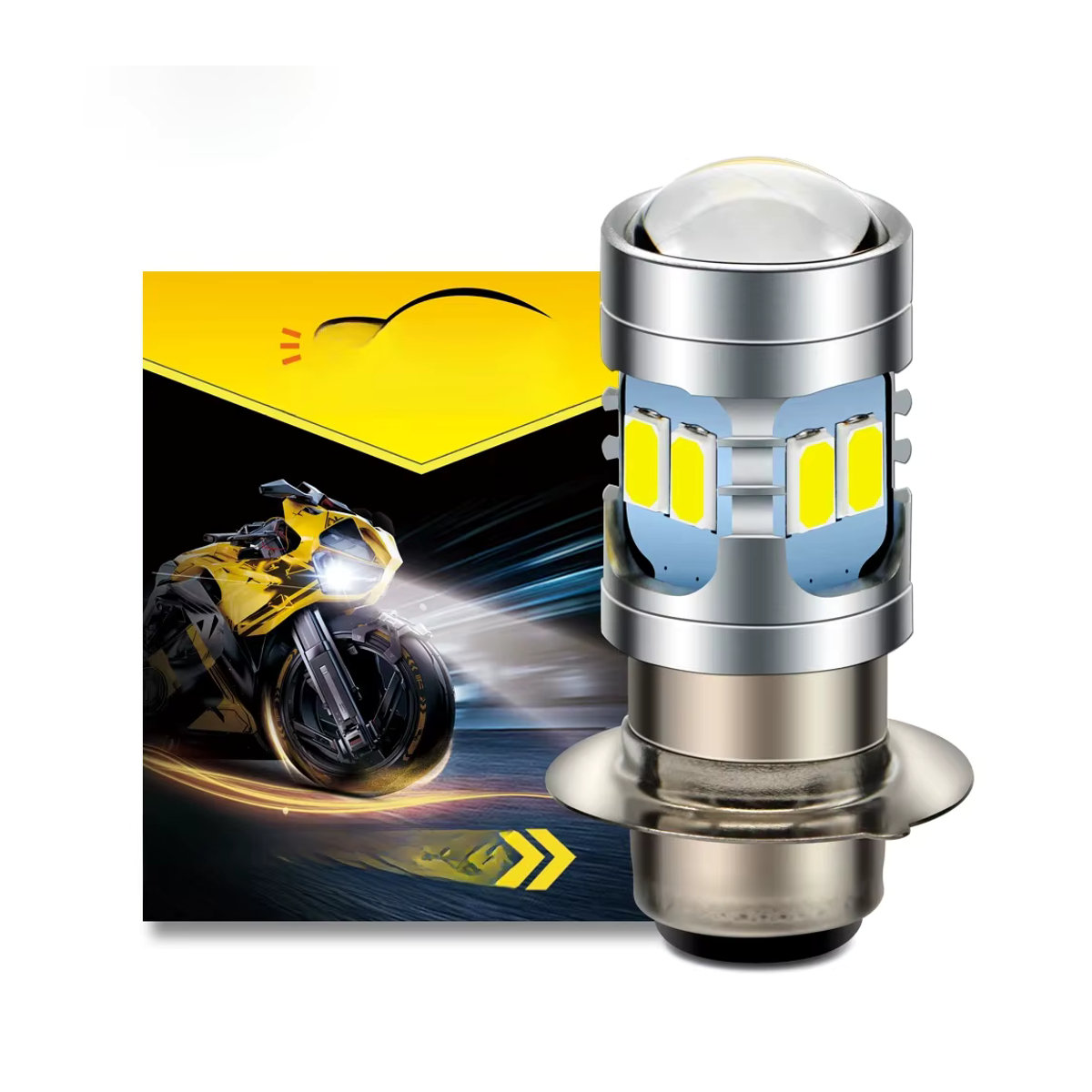 RUIANDSION LED Motorrad Scheinwerfer Birne P15D-25-1 H6M BA20D in Zitronengelb 6000K mit 600 Lumen - Bild 1