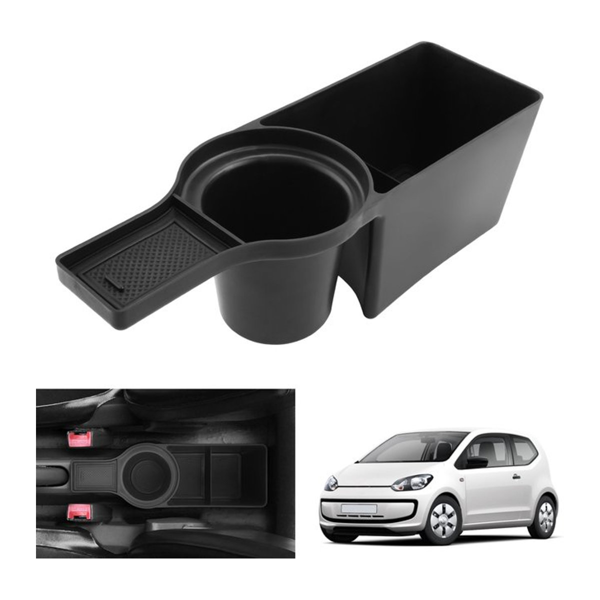 RUIYA Getränkehalter und Aufbewahrungsbox für VW Up, Seat Mii und Skoda Citigo (2013-2021), Schwarz, Kunststoff - Bild 1