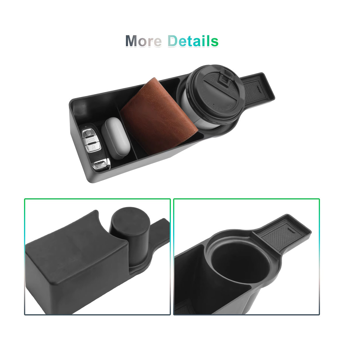 RUIYA Getränkehalter und Aufbewahrungsbox für VW Up, Seat Mii und Skoda Citigo (2013-2021), Schwarz, Kunststoff - Bild 5