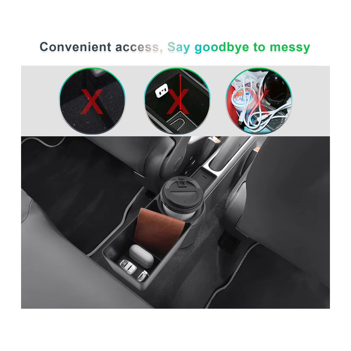 RUIYA Getränkehalter und Aufbewahrungsbox für VW Up, Seat Mii und Skoda Citigo (2013-2021), Schwarz, Kunststoff - Bild 6