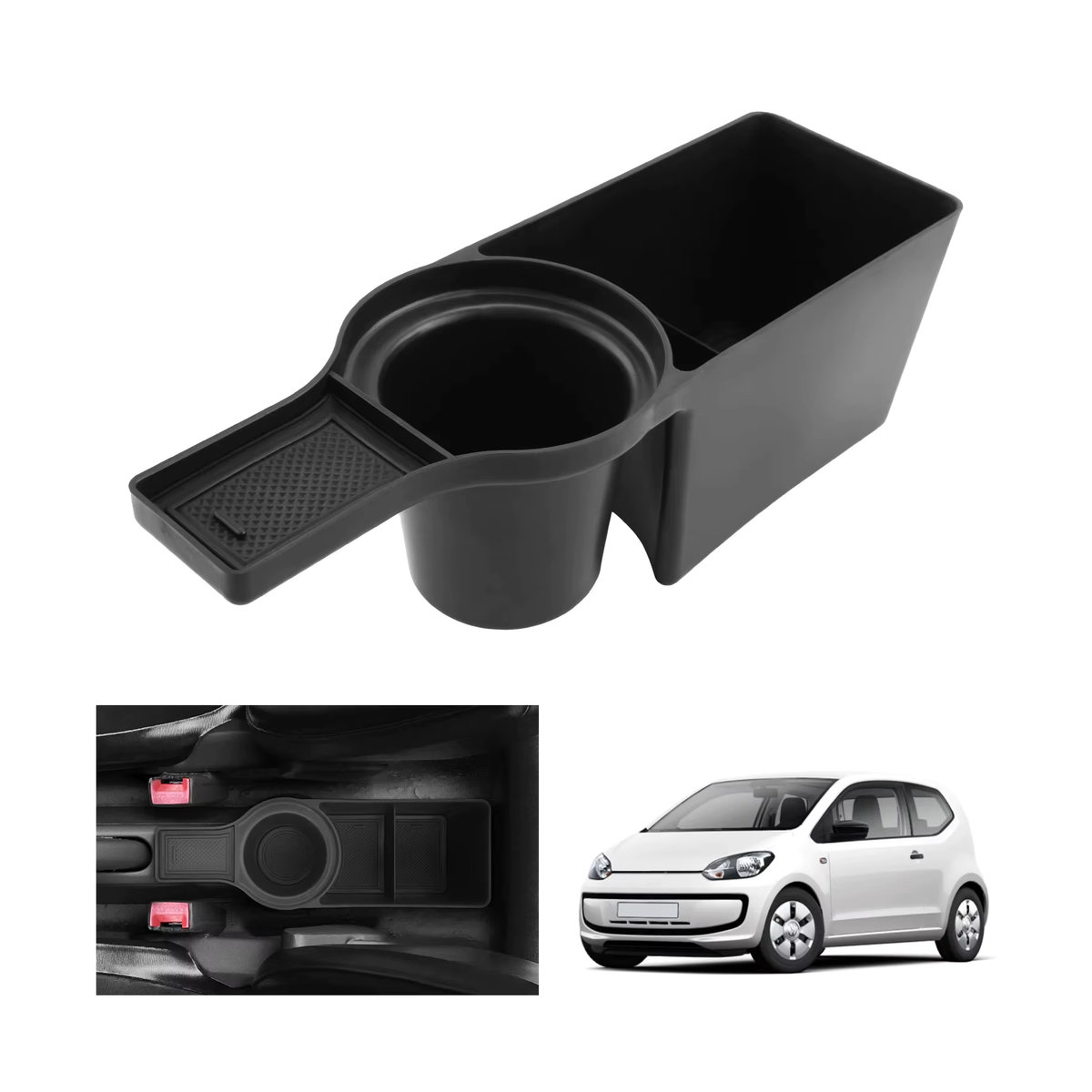 RUIYA Getränkehalter und Aufbewahrungsbox für VW Up, Seat Mii und Skoda Citigo (2013-2021), Schwarz, Kunststoff - Bild 7