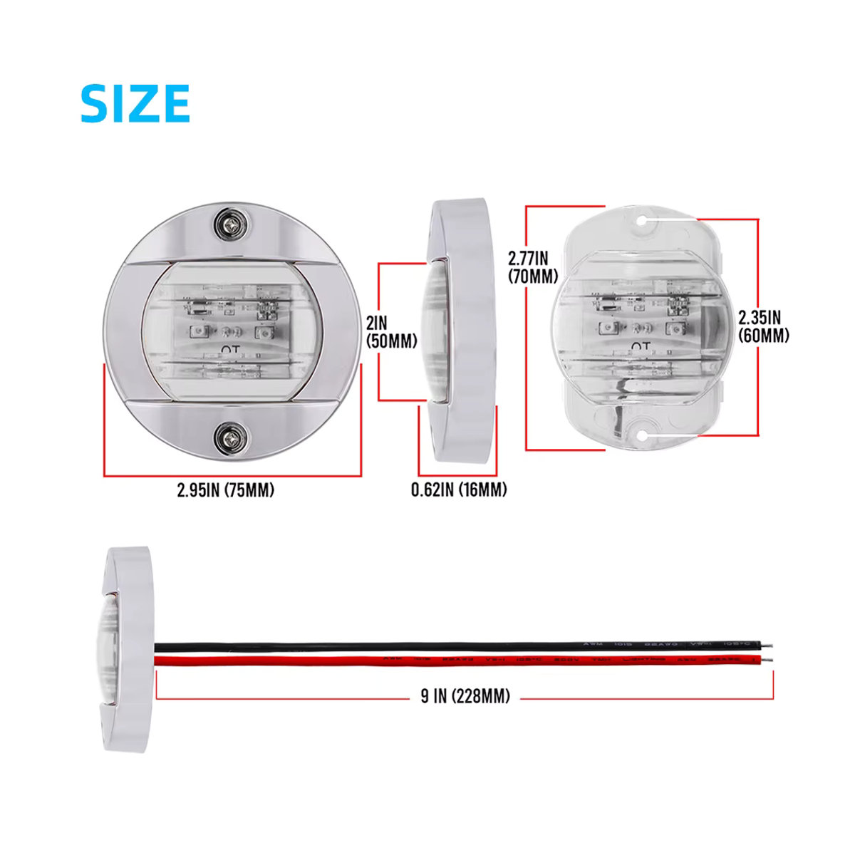 Runde 3 Zoll LED-Innenbeleuchtung für Boote und Yachten in Weiß mit Chrom-Akzenten, 12 V - Bild 2