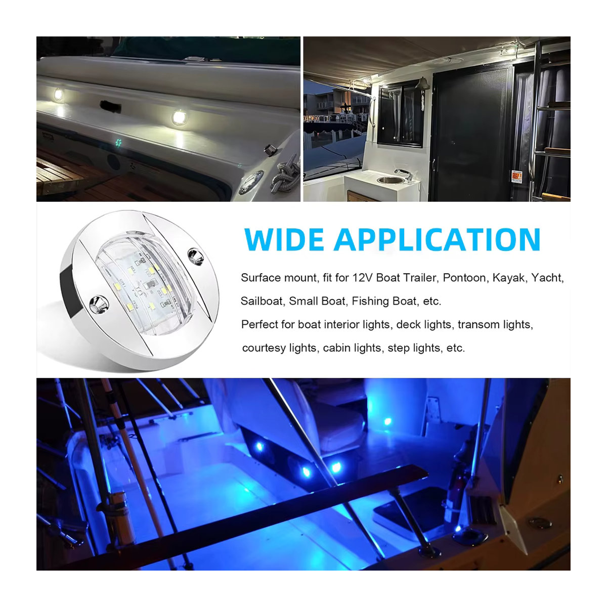 Runde 3 Zoll LED-Innenbeleuchtung für Boote und Yachten in Weiß mit Chrom-Akzenten, 12 V - Bild 3