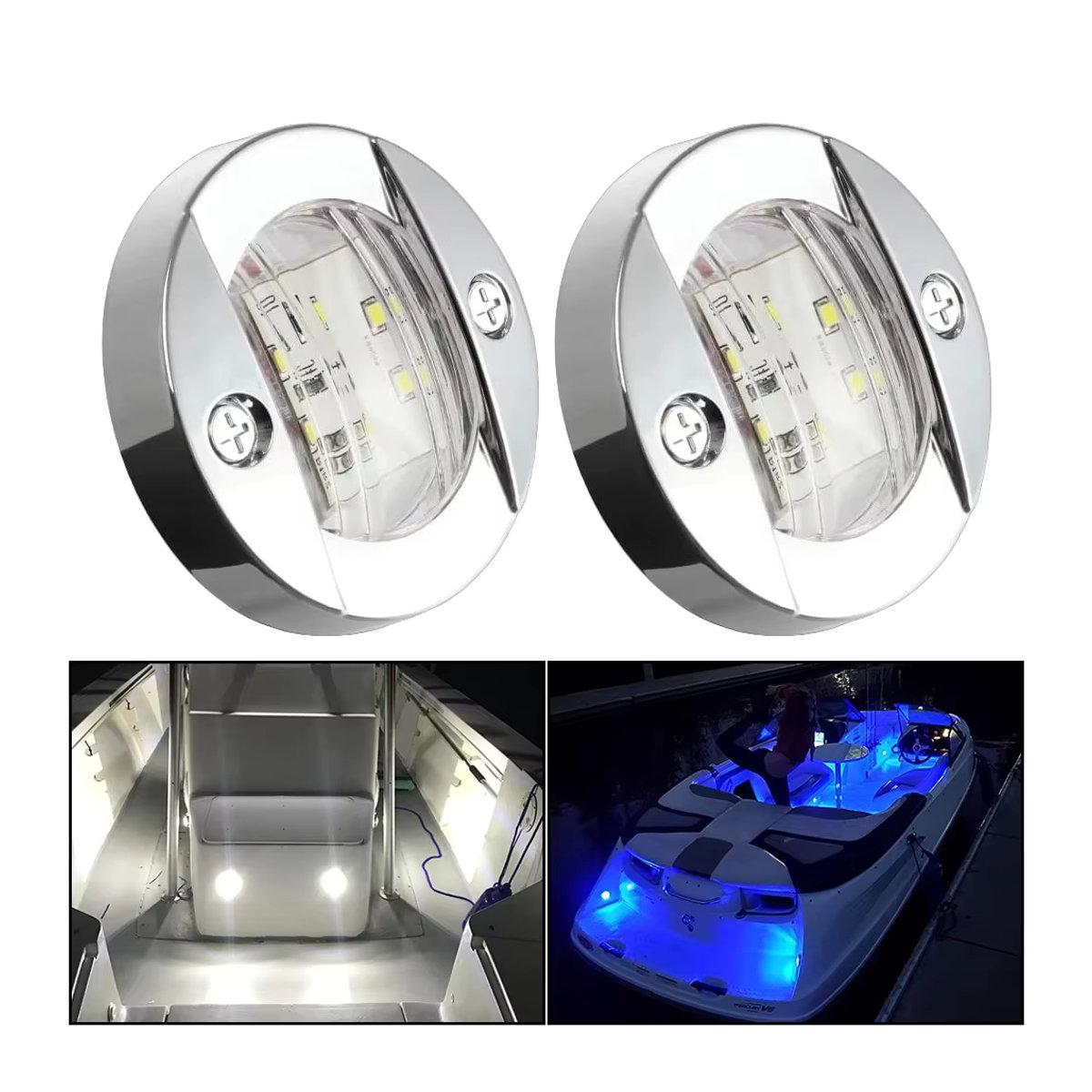 Runde 3 Zoll LED-Innenbeleuchtung für Boote und Yachten in Weiß mit Chrom-Akzenten, 12 V - Bild 5