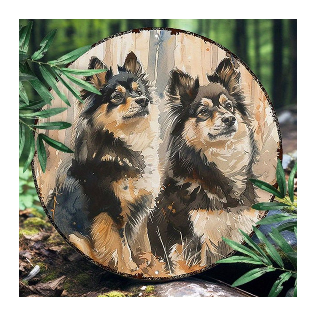Runde Aluminium-Wandkunst Finnischer Lapphund von Potdemiel, mehrfarbig, Durchmesser: 20,3 cm - Bild 1