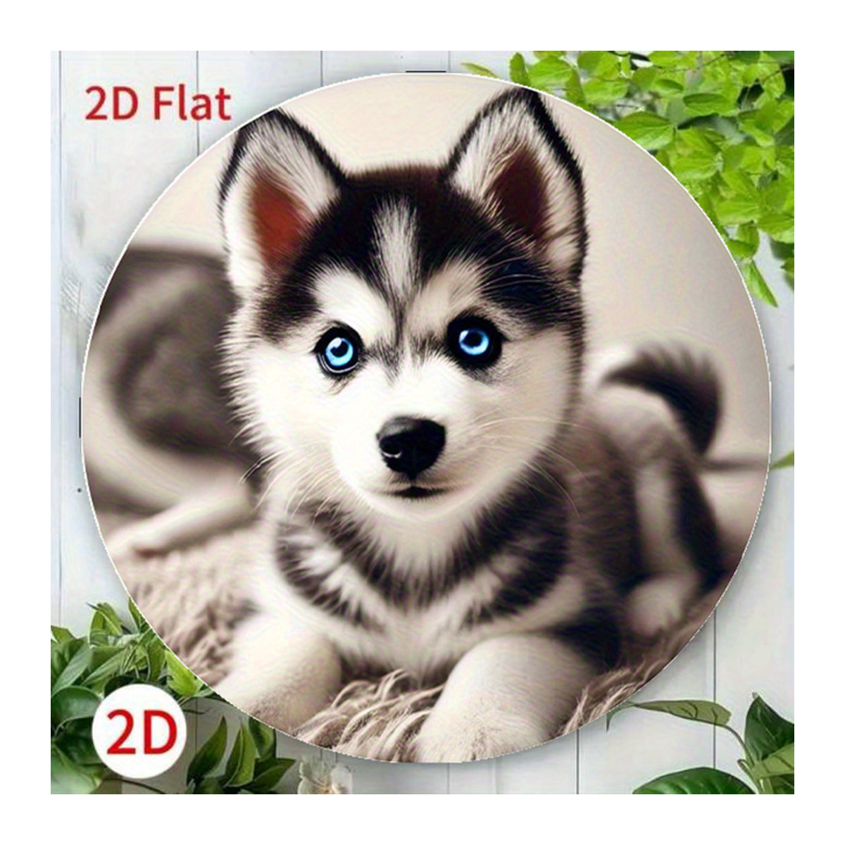 Runde Aluminium-Wandkunst im Vintage-Stil mit Husky-Welpen-Design von Potdemiel, mehrfarbig, Durchmesser: 7,8 cm - Bild 1