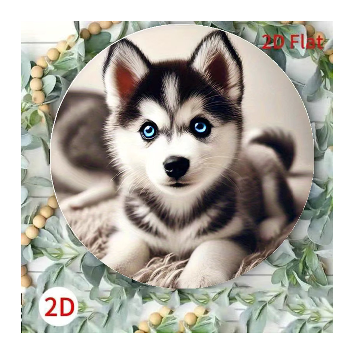 Runde Aluminium-Wandkunst im Vintage-Stil mit Husky-Welpen-Design von Potdemiel, mehrfarbig, Durchmesser: 7,8 cm - Bild 2