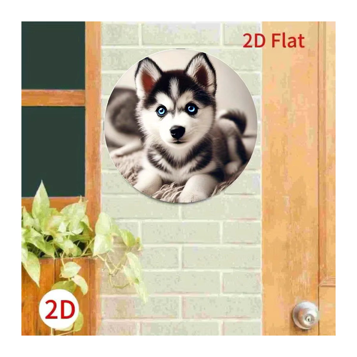 Runde Aluminium-Wandkunst im Vintage-Stil mit Husky-Welpen-Design von Potdemiel, mehrfarbig, Durchmesser: 7,8 cm - Bild 3