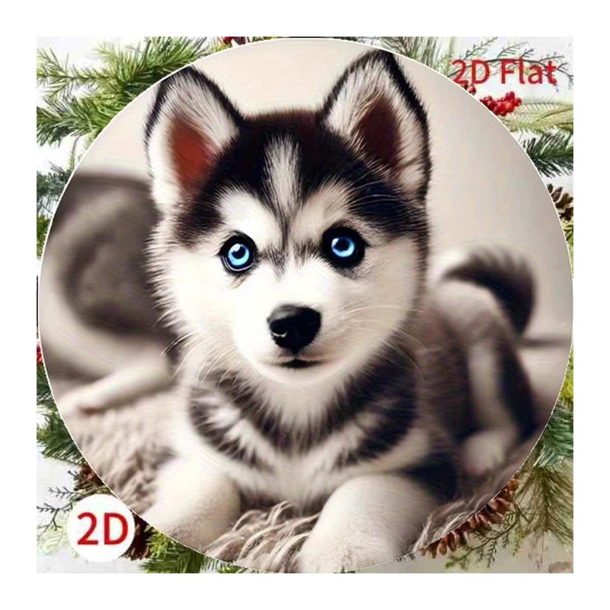 Runde Aluminium-Wandkunst im Vintage-Stil mit Husky-Welpen-Design von Potdemiel, mehrfarbig, Durchmesser: 7,8 cm - Bild 4