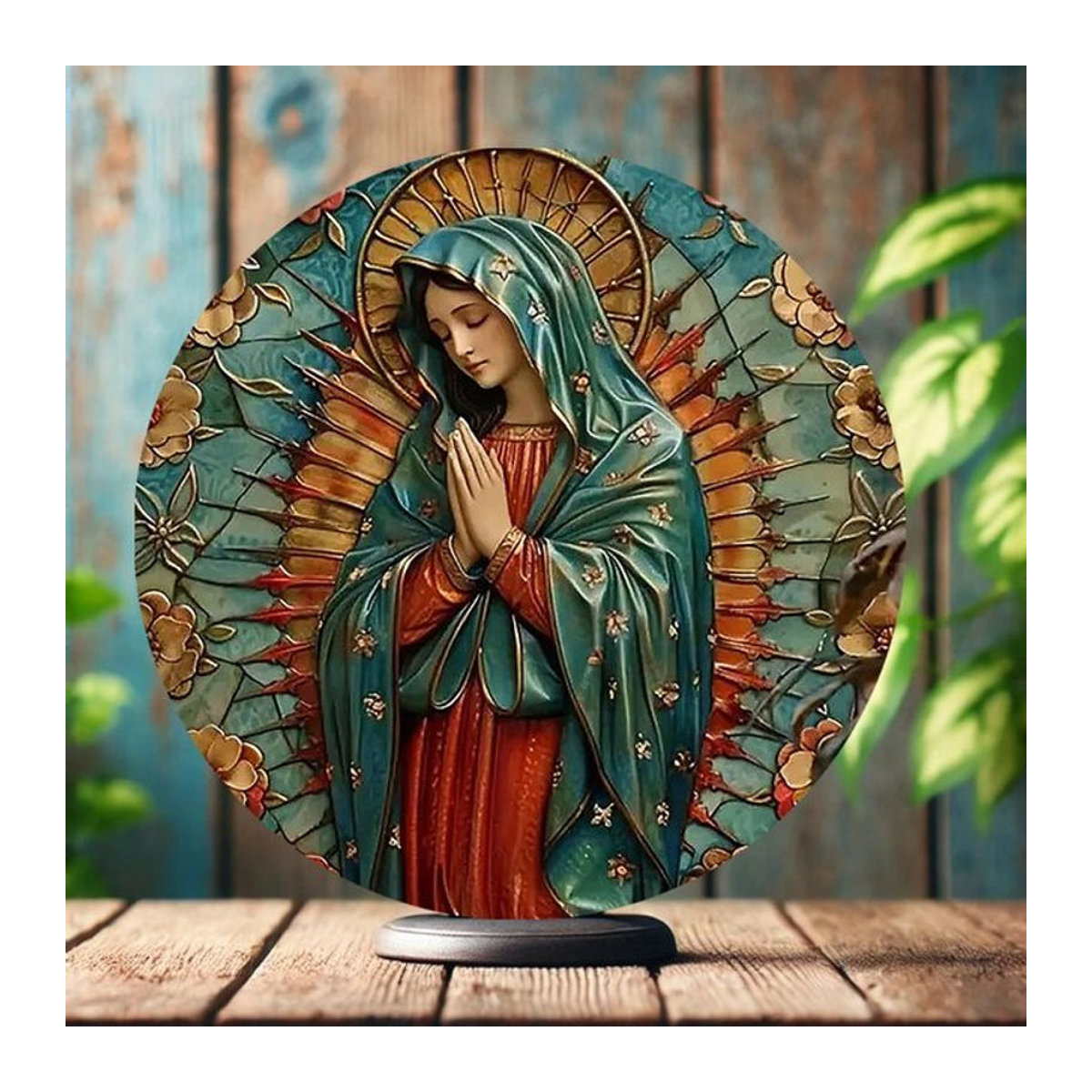 Runde Aluminiumplakette Our Lady of Guadalupe von HELLOYOUNG in Mehrfarbig mit floralem Design - Bild 1