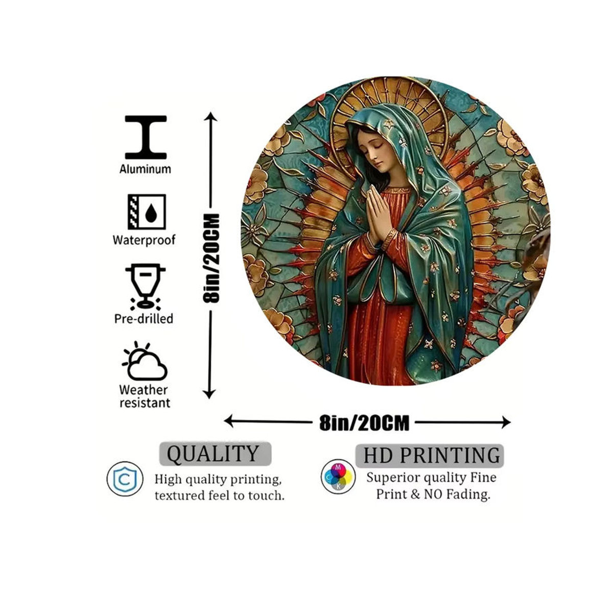 Runde Aluminiumplakette Our Lady of Guadalupe von HELLOYOUNG in Mehrfarbig mit floralem Design - Bild 2