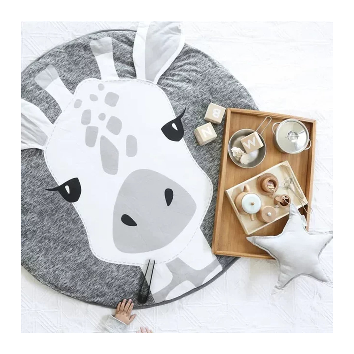Runde Baby Krabbeldecke aus Baumwolle mit Tierprint in Grau - Bild 1