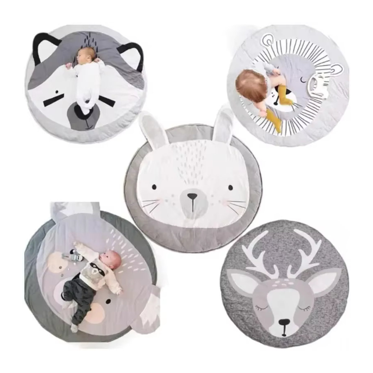 Runde Baby Krabbeldecke aus Baumwolle mit Tierprint in Grau - Bild 3