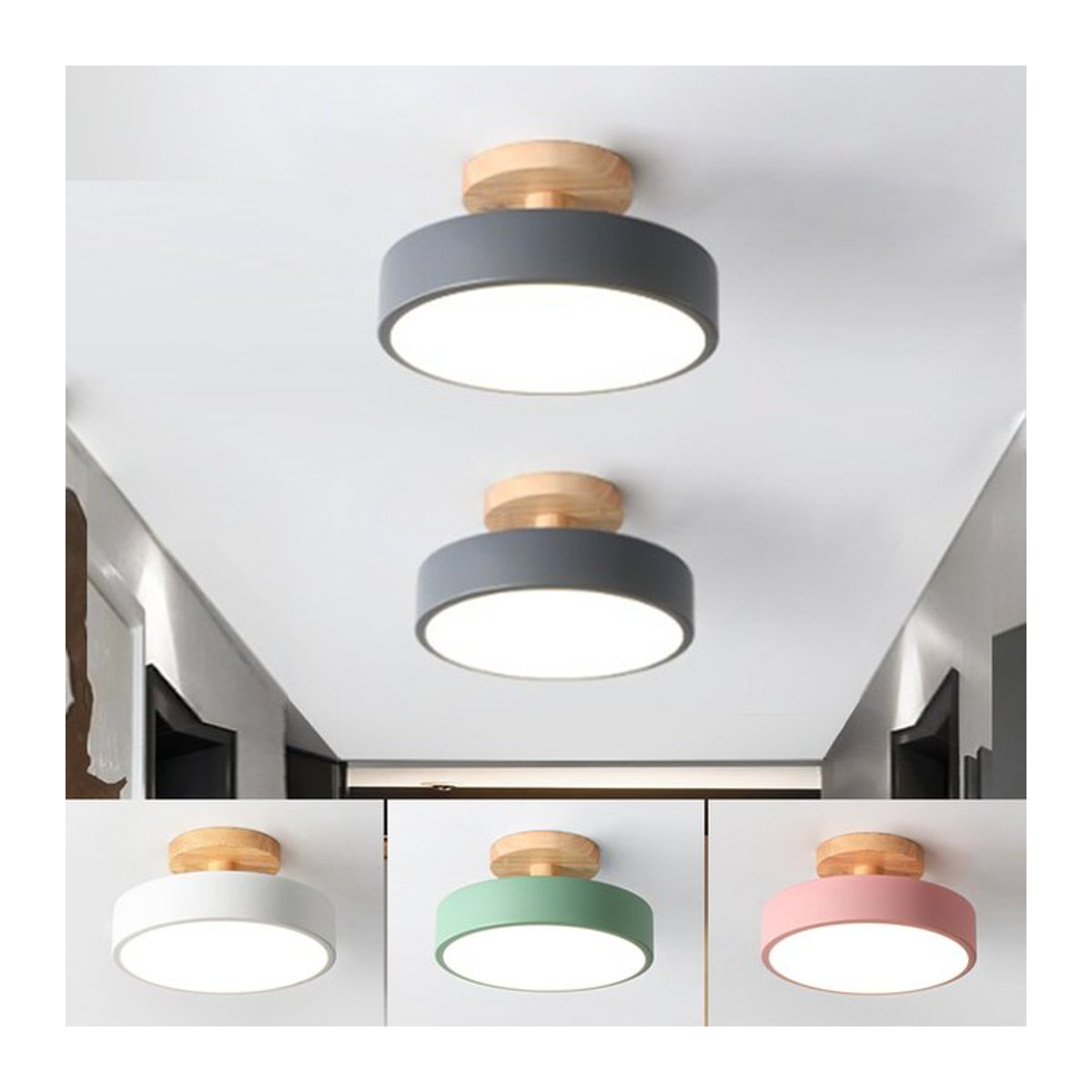 Runde Deckenleuchte aus Holz im skandinavischen Industrial Design von ONEYLTT in Bunt - Bild 1