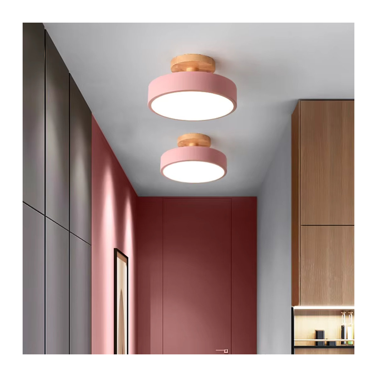 Runde Deckenleuchte aus Holz im skandinavischen Industrial Design von ONEYLTT in Bunt - Bild 2