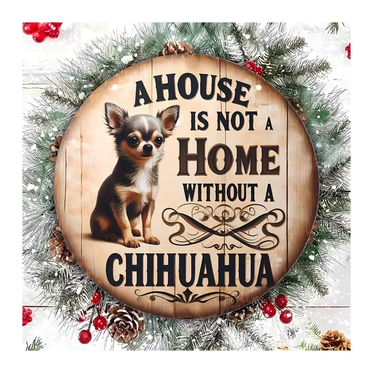 Runde Holzdeko mit Chihuahua-Motiv, mehrfarbig bedruckte Wanddekoration für Zuhause, Durchmesser: 20 cm - Bild 1