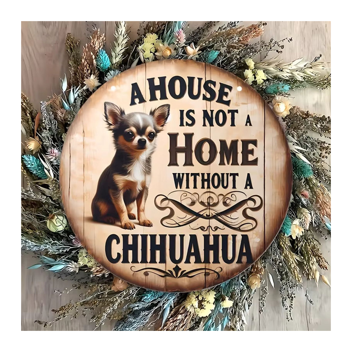 Runde Holzdeko mit Chihuahua-Motiv, mehrfarbig bedruckte Wanddekoration für Zuhause, Durchmesser: 20 cm - Bild 2