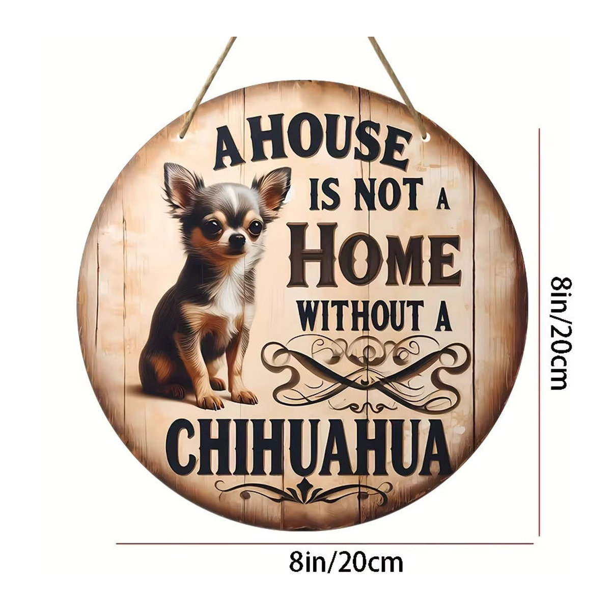 Runde Holzdeko mit Chihuahua-Motiv, mehrfarbig bedruckte Wanddekoration für Zuhause, Durchmesser: 20 cm - Bild 3