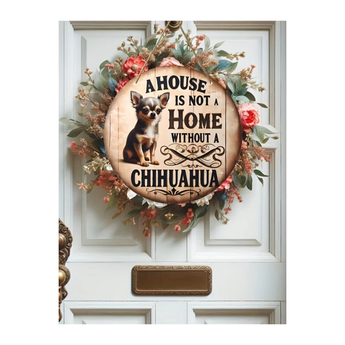 Runde Holzdeko mit Chihuahua-Motiv, mehrfarbig bedruckte Wanddekoration für Zuhause, Durchmesser: 20 cm - Bild 4